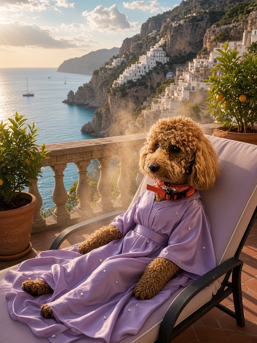 Pawsitively soaking in this view while my Aperol Spritz struts over. Drop the rush, fetch the peace! 🐾 
#AperolVibes #PoodlePerspective #DropTheDrama