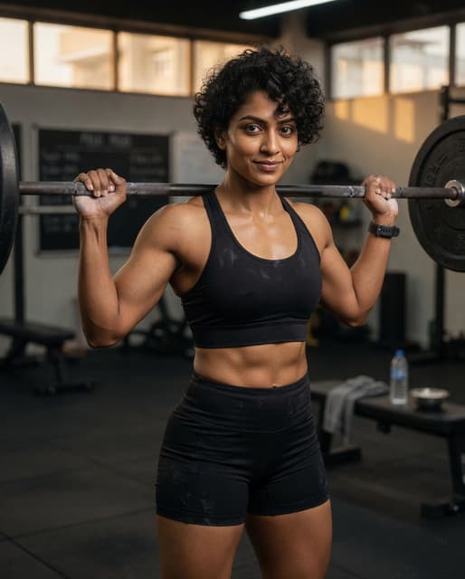 Just crushed that set. You still standing or already on the floor? Drop the excuses and match this fire if you think you can. I take what's mine — strength, power, everything. 💪👀💄🔥 #NoMercyReps #AnithaDominates #ChennaiIron #EarnYourPlace #RawPower